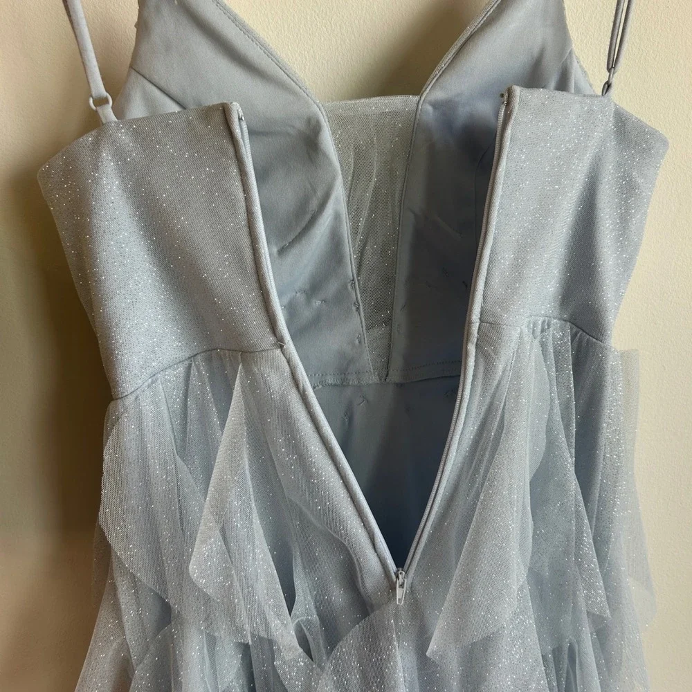 Radiante Couture Blue Glitter Tulle Ruffle Mini Dress‎ Cocktail Homecoming
